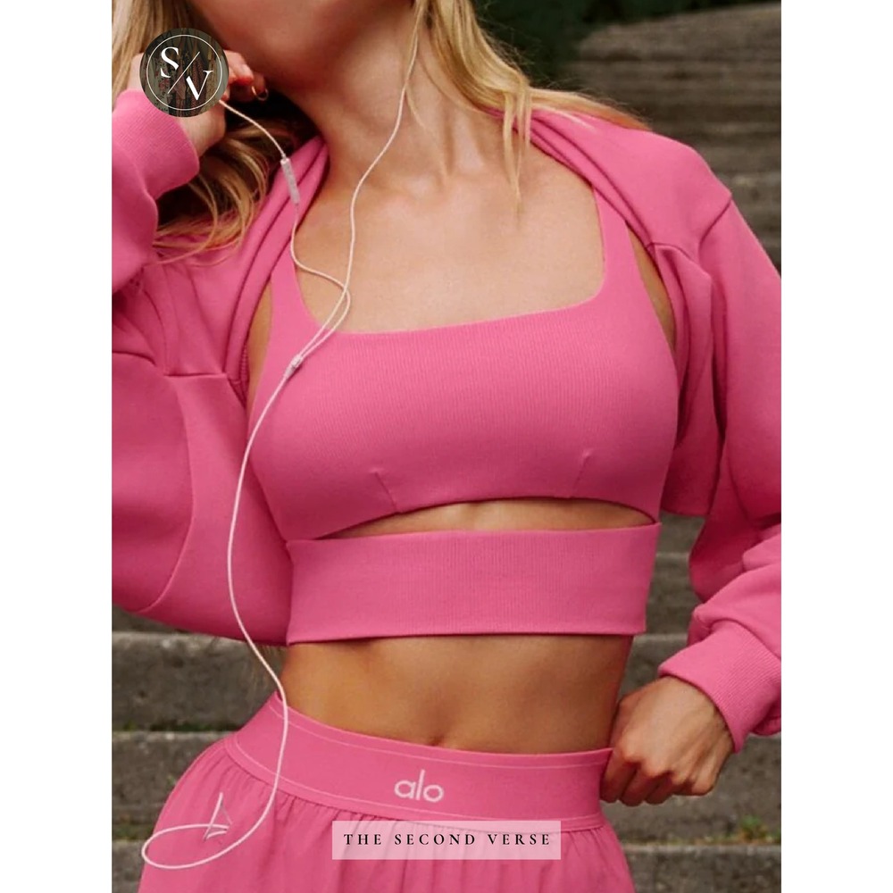 Alo Yoga Slit Bra Paradise Pink Ribbed Cutout Sports Bra W9218R Size Medium